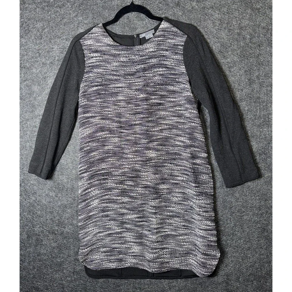 Vince. Mixed Media Shift Dress Black Gray Tweed Wool Blend Pockets Size S Small